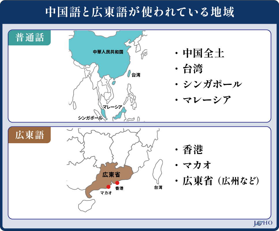 中国語と広東語が使われている地域