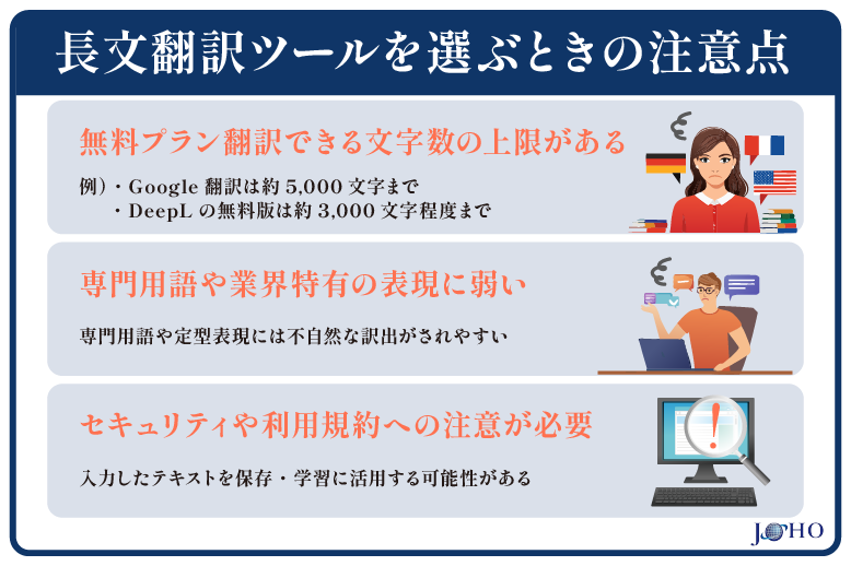 長文翻訳ツールを選ぶ時の注意点